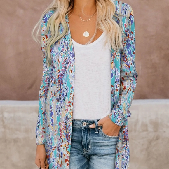 Printed Open Front Longline Cardigan - Picture 2 of 3